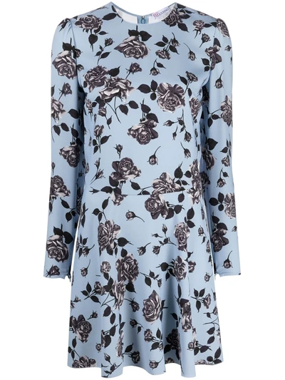 Red Valentino Short Light Blue Dress With Floral Print | ModeSens