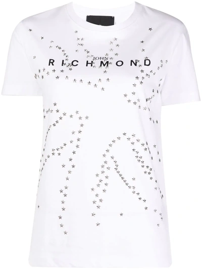 Shop John Richmond Star-studded Logo-print T-shirt In Weiss