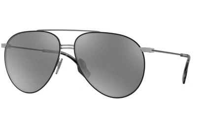 Shop Burberry Grey / Mirrored Silver Aviator Mens Sunglasses Be3108 12956g 60 In Black,grey,gunmetal,silver Tone