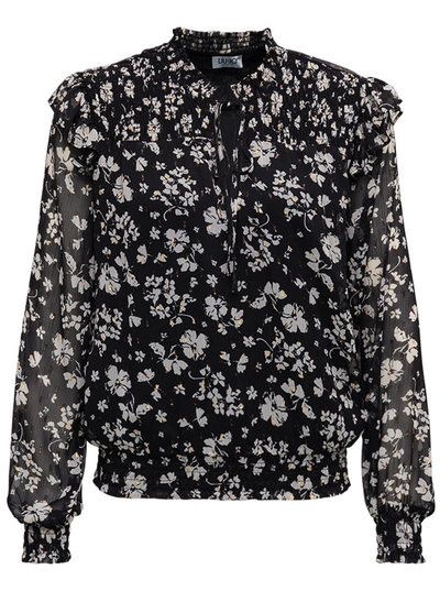 Shop Liu •jo Floral Fabric Black Shirt