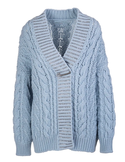 Shop Ermanno Scervino Light Blue Wool Blend Cardigan With Crystals And Bijoux Brooch
