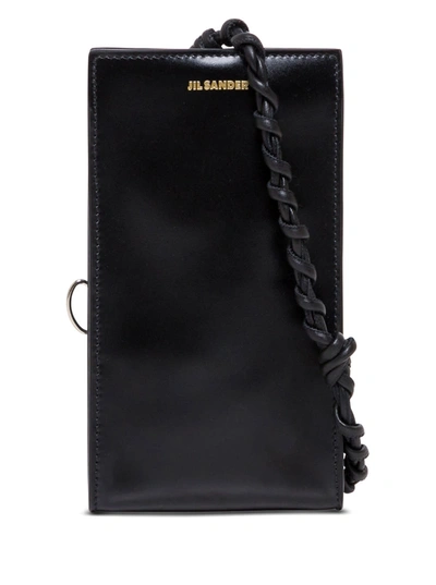 Shop Jil Sander Tangle Black Leather Crossbody Bag For Smartphone