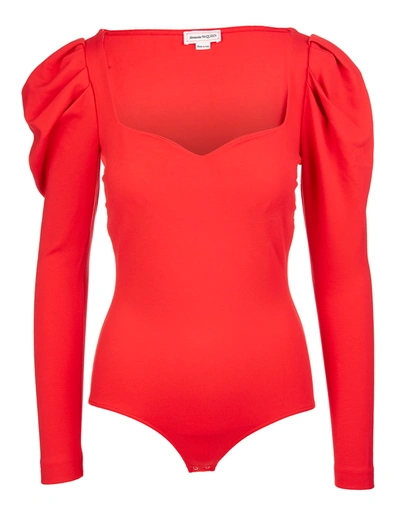 Shop Alexander Mcqueen Red Body In Jersey With Sweetheart Neckline In Lust Red
