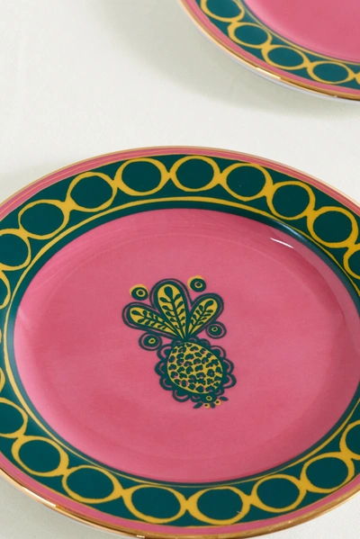 Shop La Doublej Set Of Two Gold-plated Porcelain Dessert Plates In Pink