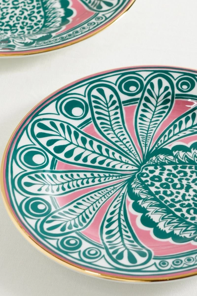 Shop La Doublej Set Of Two Gold-plated Porcelain Dessert Plates In Green