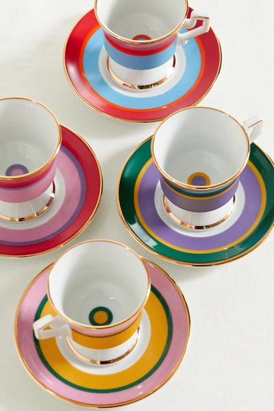 Shop La Doublej Set Of Four Gold-plated Porcelain Espresso Cups And Saucers In Pink