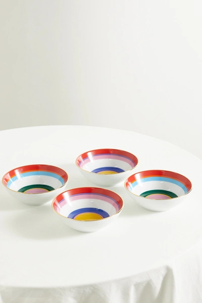 Shop La Doublej Set Of Four Gold-plated Porcelain Gelato Bowls In Red