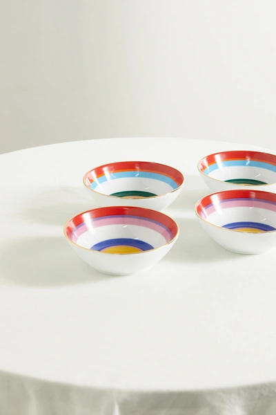 Shop La Doublej Set Of Four Gold-plated Porcelain Gelato Bowls In Red