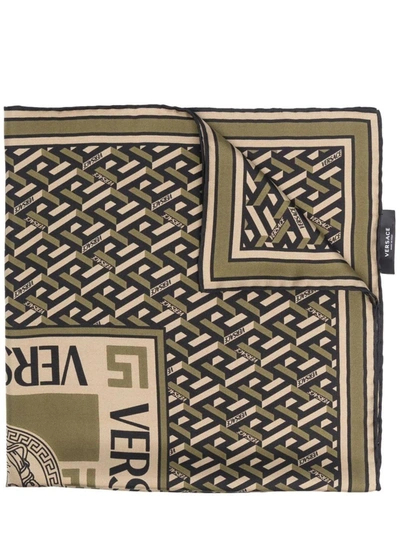 Shop Versace Green Geometric-print Silk Scarf