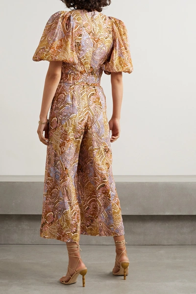 Shop Zimmermann Concert Belted Paisley-print Linen And Ramie Jumpsuit In Neutrals