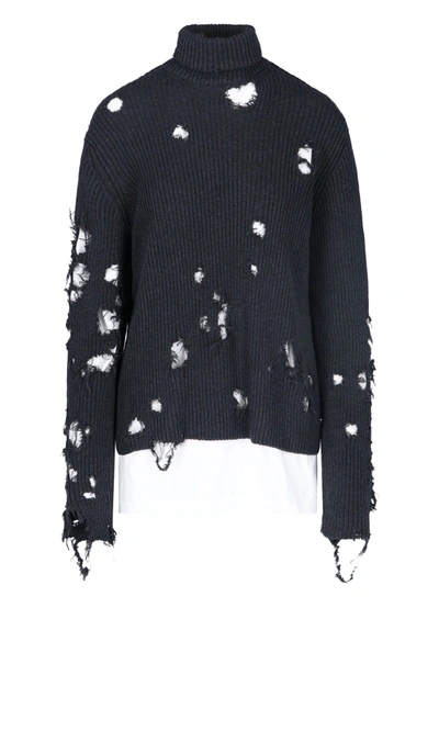 Shop Balenciaga Destroyed Turtleneck Sweater In Grey
