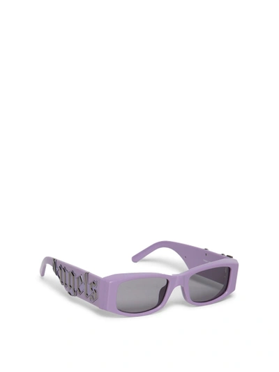 Shop Palm Angels Rectangular Logo Plaque Sunglasses Violet Purple