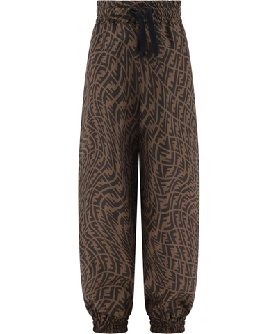 Shop Fendi Kids Ff Vertigo Pants In Brown