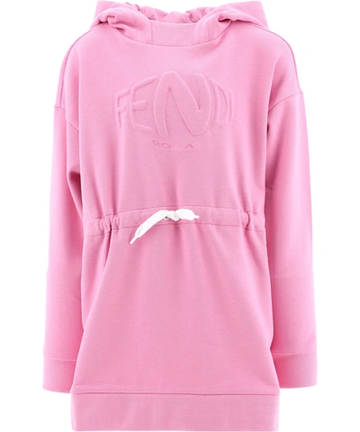 Shop Fendi Kids Logo Embossed Hoodie Dress In Pink