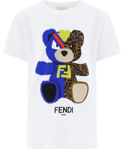 Shop Fendi Kids Teddy Bear Print T In White