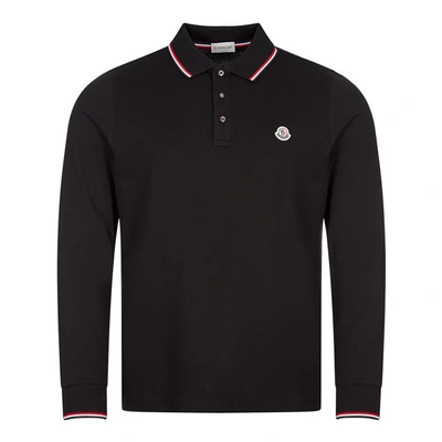 Shop Moncler Long Sleeve Polo Shirt In Black