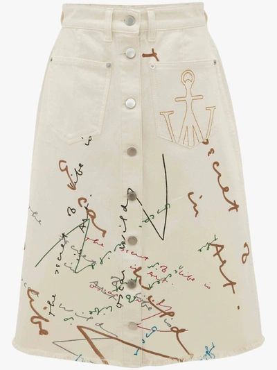 Shop Jw Anderson Oscar Wilde Capsule: Print A-line Patch Pocket Skirt In White