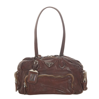 Pre-owned Prada Brown/dark Brown Leather Shoulder Bag