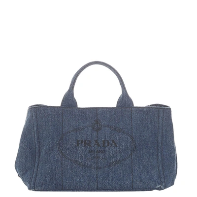 Pre-owned Prada Blue Denim Canapa Logo Tote Bag
