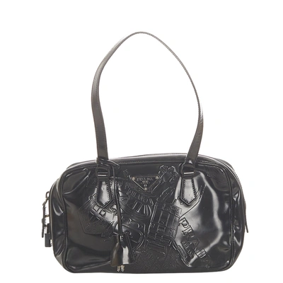 Pre-owned Prada Black Embossed Leather Shoulder Bag