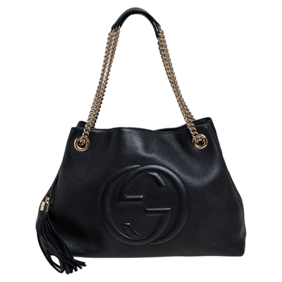 Pre-owned Gucci Black Leather Medium Soho Chain Tote