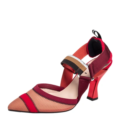 Pre-owned Fendi Multicolor Mesh And Fabric Colibri Slingback Sandals Size 36