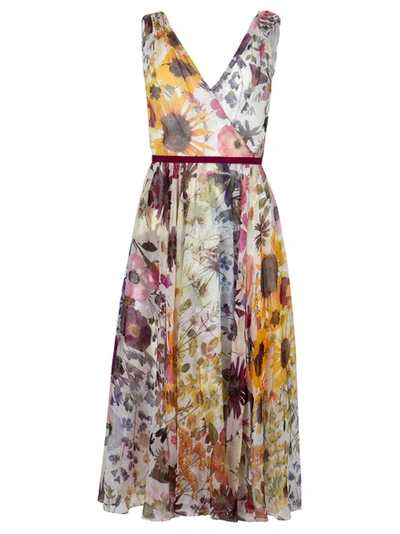 Shop Oscar De La Renta Floral V-neck Midi Dress