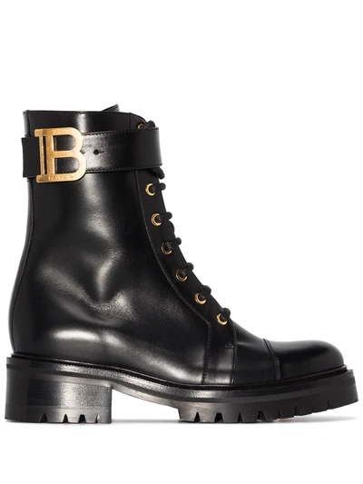 Shop Balmain Ranger Leather Combat Boots In Schwarz