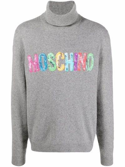 Shop Moschino Painted-logo Cashmere Sweater In Grau