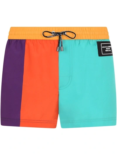 Shop Dolce & Gabbana Colour-block Swim Shorts In Orange