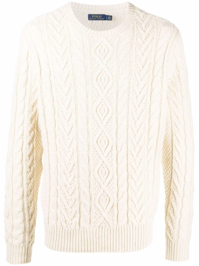 Shop Polo Ralph Lauren Cable-knit Wool Jumper In Weiss