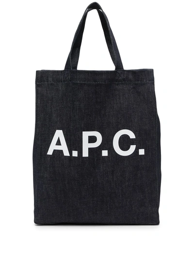 Shop Apc Logo-print Denim Tote In Blau