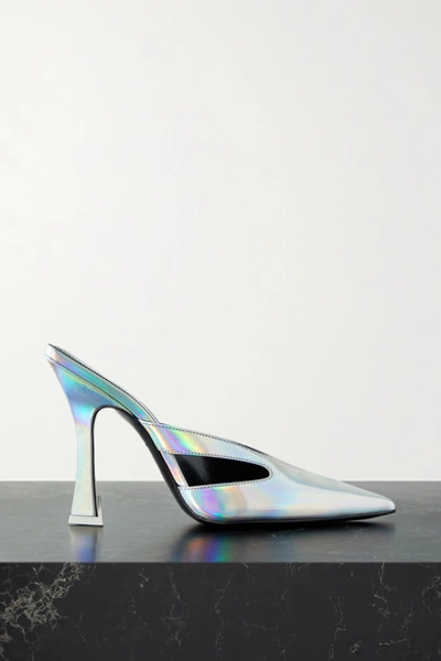 Shop Attico Anais Cutout Iridescent Leather Mules In Silver