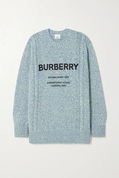 Shop Burberry Printed Wool And Cotton-blend Sweater In Light Blue