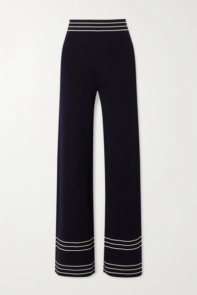 Shop Odyssee Rowland Striped Knitted Wide-leg Pants In Navy