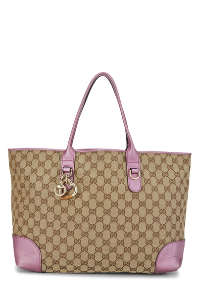 Pre-owned Gucci Pink Gg Canvas Heart Bit Tote