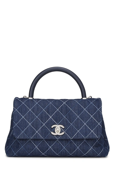 Pre-owned Chanel Blue Quilted Leather Small Frame In Flap Bag