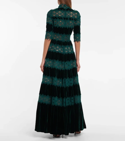 Shop Costarellos Lissie Velvet And Lace Gown In Green