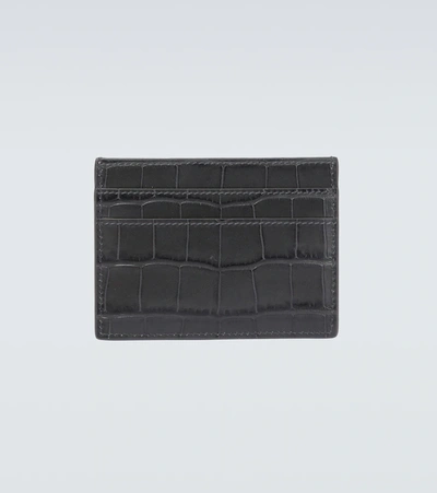 Shop Balenciaga Plate Leather Cardholder In Grey