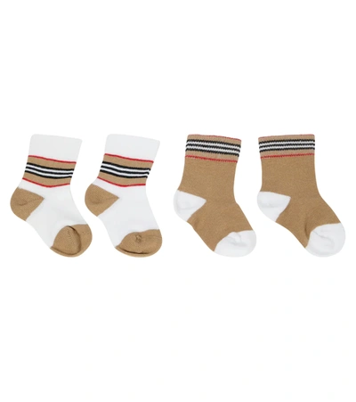 Shop Burberry Baby Set Of 2 Pairs Of Cotton-blend Socks In White