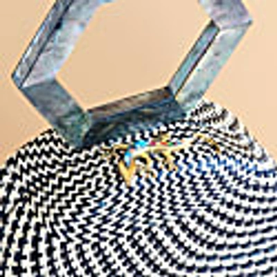 Likha Women's Black Round Handwoven Handbag With Mother-of-pearl Handle In Handle