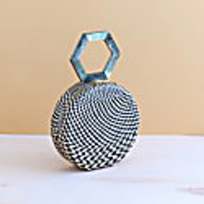 Likha Women's Black Round Handwoven Handbag With Mother-of-pearl Handle In Handle