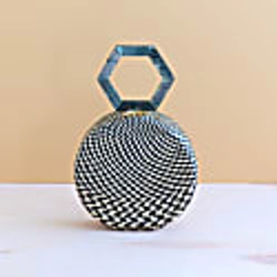 Likha Women's Black Round Handwoven Handbag With Mother-of-pearl Handle In Handle