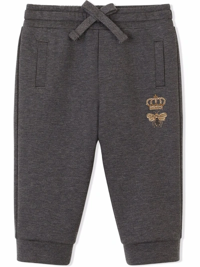 Shop Dolce & Gabbana Bee-embroidered Track Pants In Grey