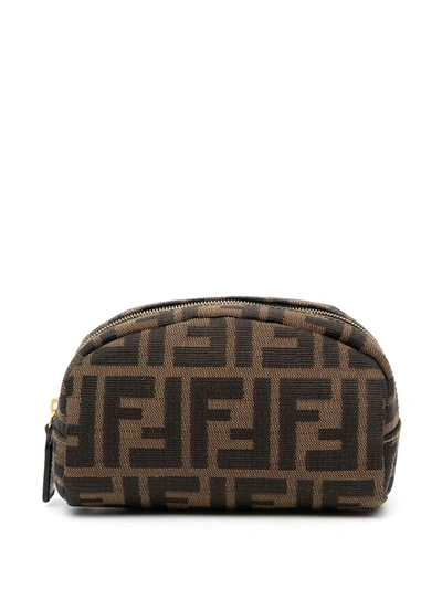 Pre-owned Fendi Zucca Zipped Cosmetic Bag In Brown