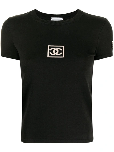 Pre-owned Chanel 2003 Sports Logo Patch T-shirt In Black