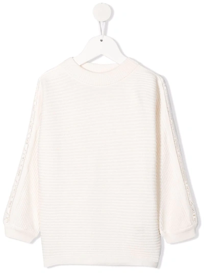 Shop Chloé Open-knit Trim Jumper In Neutrals