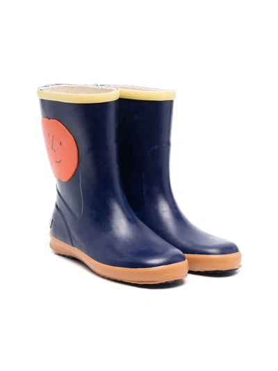 Shop Bobo Choses Orange Faces Rain Boots In Blue