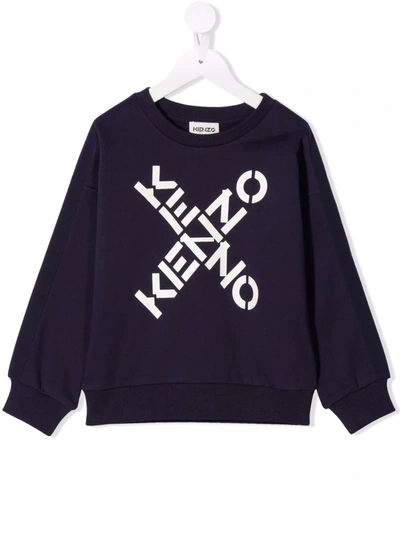 Shop Kenzo Logo-print Crew-neck Sweatshirt In Blue