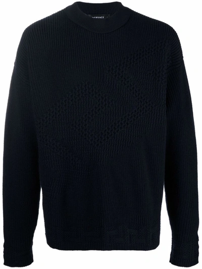 Shop Versace Knitted Jumper In Blue